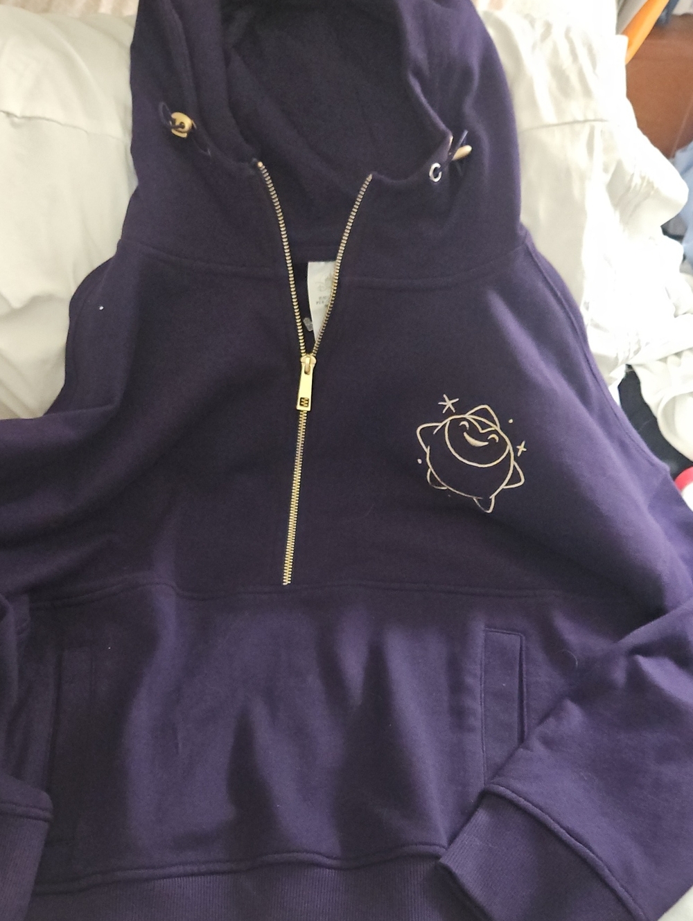 Disney Womens Wish Hooded Half-Zip Jacket in Deep Purple with Star Graphic